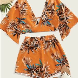 Orange floral two piece